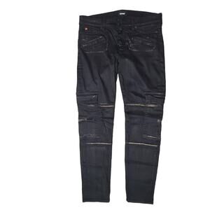 Hudson Nomad Cargo Skinny Zippers Black Distressed Stretchy Button Fly Jeans 30